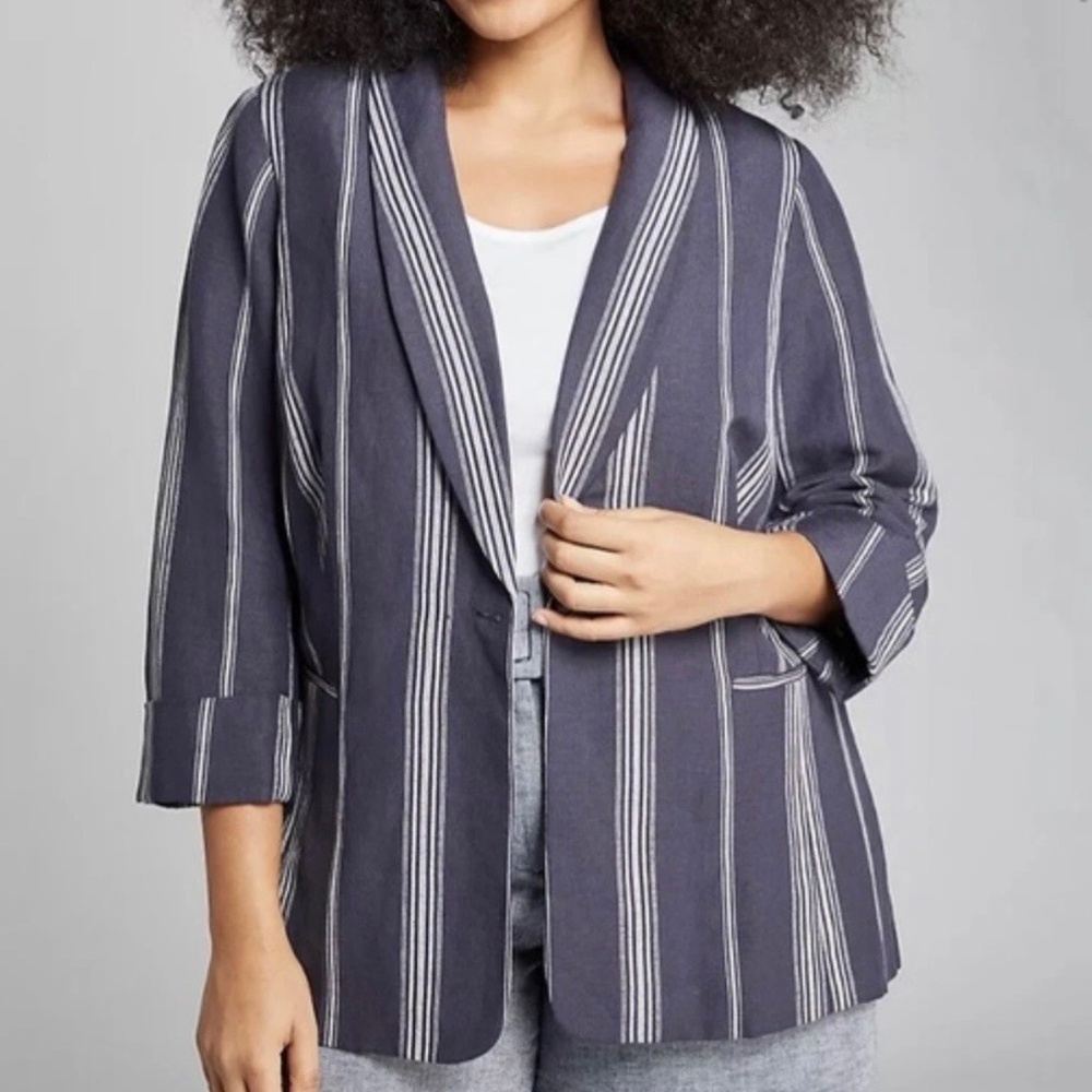 Lane Bryant Linen Blend Shawl Collar Striped Blazer‎ Size 16